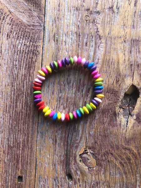 SMARTY Pink, Blue, Red, Green, Purple and Yellow wooden beads elasticaed set of 4 Bracelets