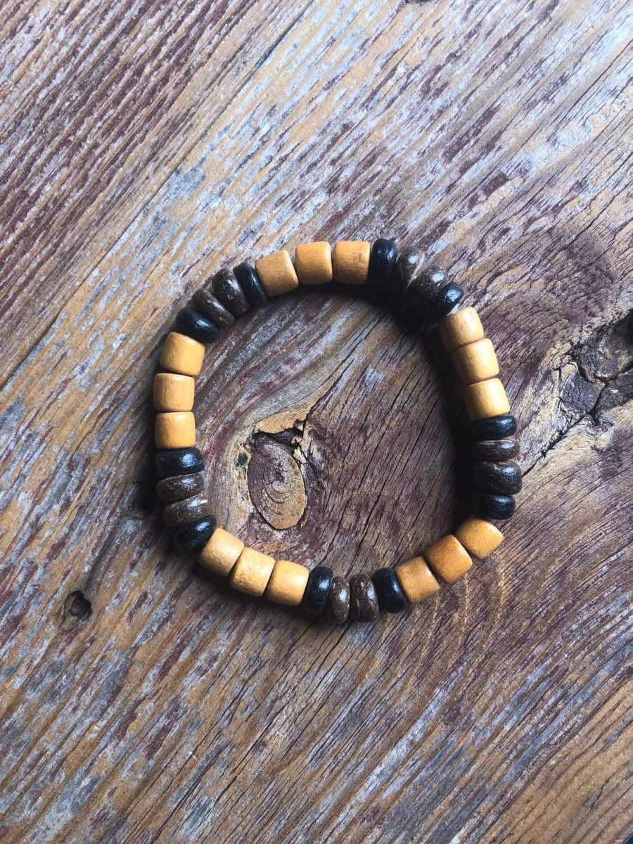 SURFING LIBRARIAN Light brown, Dark brown, black coco wood elasticated Bracelet