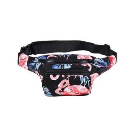 FLAMINGO PRINT BLACK BUM BAG (FANNY PACK)