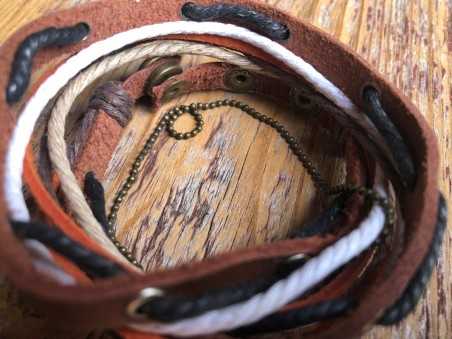 Punk Surfer brown, black, orange and white leather cuff bracelet (Sumatran Tiger)