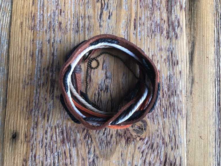 Punk Surfer brown, black, orange and white leather cuff bracelet (Sumatran Tiger)