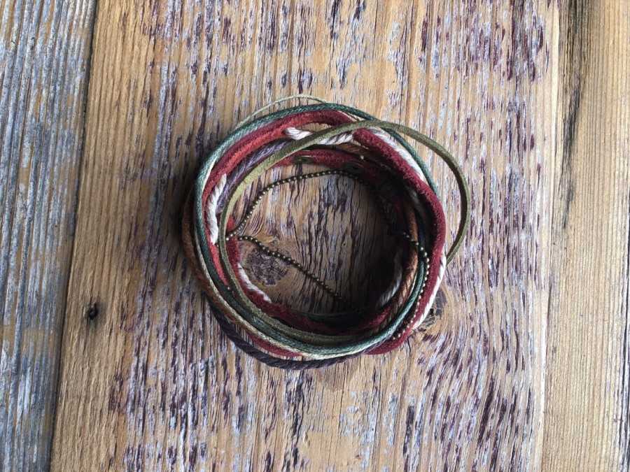 Punk Surfer red, cream, brown and khaki leather cuff bracelet (Lynxes)