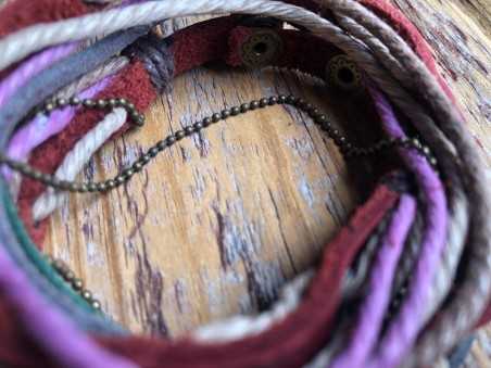 Punk Surfer brown, cream, green, pink and grey leather cuff bracelet (Elephant Hawk-moth)