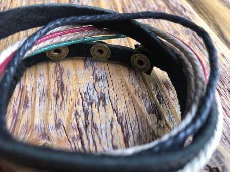 Punk Surfer black, red, green, cream and white leather cuff bracelet (The Red Eye Tree Frog)