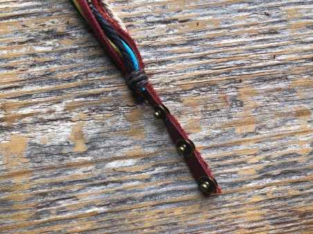 Punk Surfer red, yellow, blue, green and black leather cuff bracelet (Porphyrio martinicus)