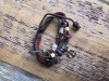 Classic anchor pendant red string, Leather & beaded adjustable bracelet (Mooring)