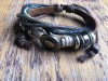 Jeans button Brown string, Leather & beaded adjustable bracelet (CLASSIC '09)