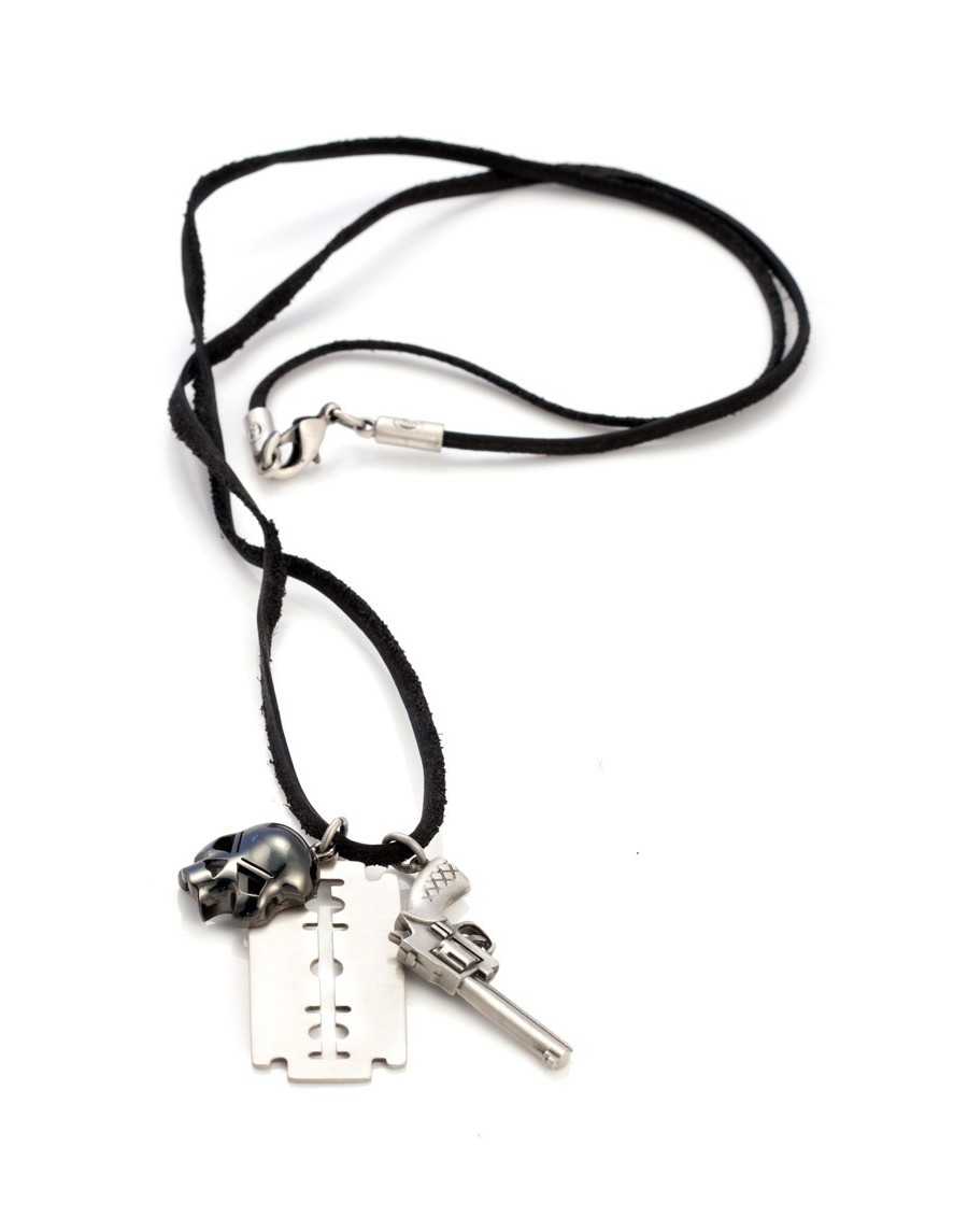 BICO I.D OFFICER CUT SKULL CLUSTER CHARM NECKLACE