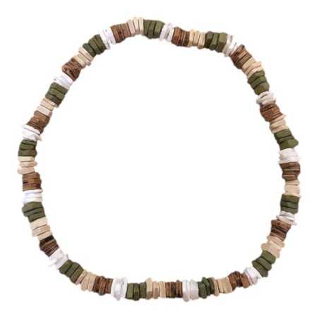 Seaside Woods - Green, White and Brown Coco Wood Necklace