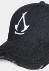 ASSASSIN'S CREED SHADOWS WHITE LOGO DISTRESSED BLACK SLOUCH STRAPBACK BASEBALL CAP