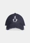 ASSASSIN'S CREED SHADOWS WHITE LOGO DISTRESSED BLACK SLOUCH STRAPBACK BASEBALL CAP