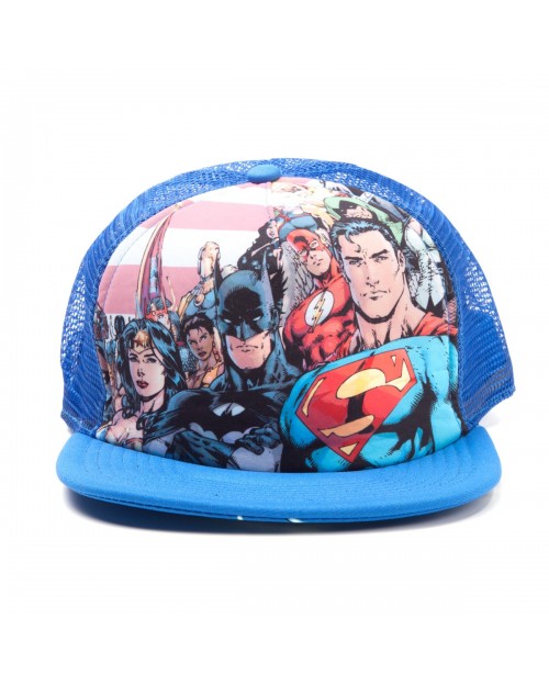 DC COMICS JUSTICE LEAGUE BATMAN/ SUPERMAN/ WONDERWOMAN BLUE TRUCKER SNAPBACK CAP