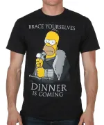 THE SIMPSONS HOMER 'BRACE YOURSELFS DINNER IS COMING' BLACK T-SHIRT