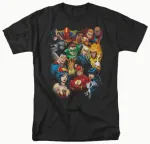 DC COMICS JUSTICE LEAGUE 'ALL HERE' BLACK T-SHIRT INCLUDES BATMAN, SUPERMAN & WONDERWOMAN!