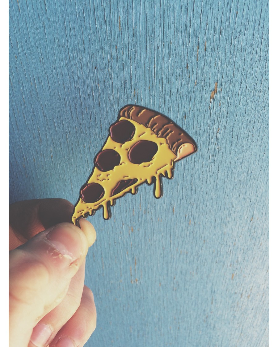DRIPPING CHEESE AND PEPPERONI PIZZA SLICE HARD ENAMEL PIN BADGE