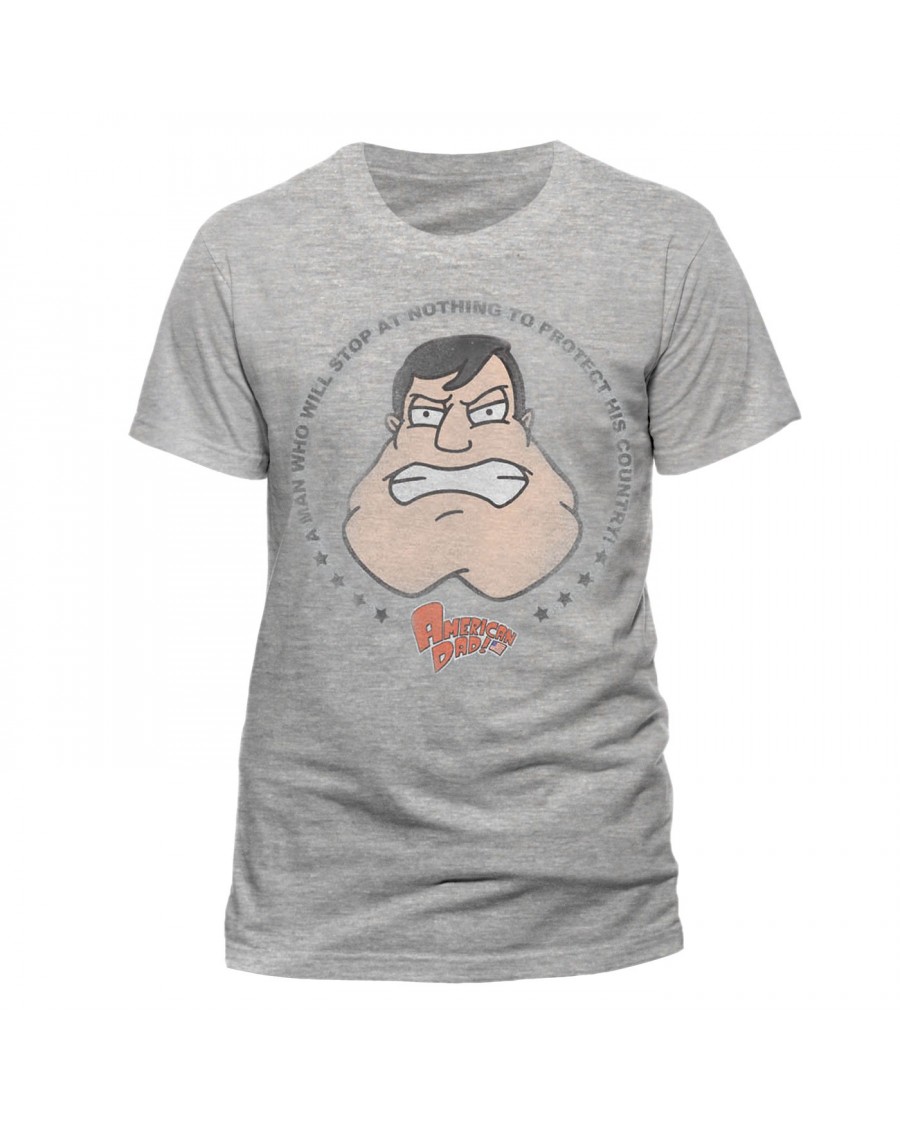 OFFICIAL AMERICAN DAD STAN SMITH FACE GREY T-SHIRT