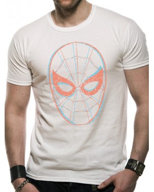 OFFICIAL MARVEL COMICS SPIDER-MAN 3D STYLED MASK PRINT WHITE T-SHIRT