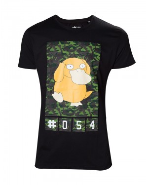 OFFICIAL POKEMON PSYDUCK 054 CAMOUFLAGE PRINT BLACK T-SHIRT