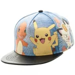 OFFICIAL POKEMON PIKACHU, CHARMANDER, BULBASAUR, SQUIRTLE, MEOWTH AND JIGGLYPUFF PRINTED PU SNAPBACK CAP