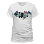 OFFICIAL DC COMICS BATMAN SYMBOL GOTHAM CITY COLLAGE WHITE T-SHIRT