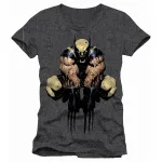 OFFICIAL MARVEL COMICS WOLVERINE SPLATTERED BLOOD/ JUMPING ATTACK GREY T-SHIRT