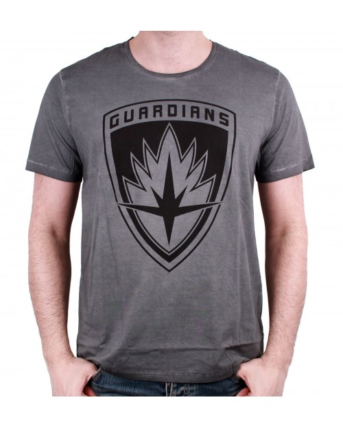OFFICIAL MARVEL COMICS GUARDIANS OF THE GALAXY CREST SYMBOL DISTRESSED GREY T-SHIRT