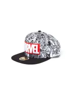 OFFICIAL MARVEL COMICS LOGO WITH ALL OVER BLACK & WHITE COMIC PRINT SNAPBACK CAP