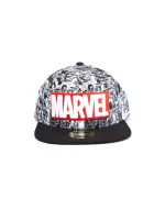 OFFICIAL MARVEL COMICS LOGO WITH ALL OVER BLACK & WHITE COMIC PRINT SNAPBACK CAP