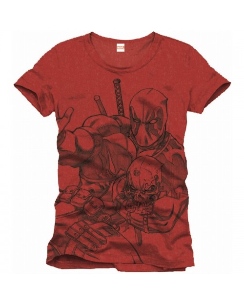 OFFICIAL MARVEL COMICS - DEADPOOL SKETCH/ DRAWING RED T-SHIRT