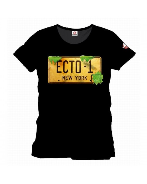 OFFICIAL GHOSTBUSTERS ECTOMOBILE NUMBERPLATE ECTO-1 BLACK T-SHIRT
