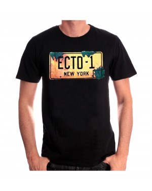 OFFICIAL GHOSTBUSTERS ECTOMOBILE NUMBERPLATE ECTO-1 BLACK T-SHIRT