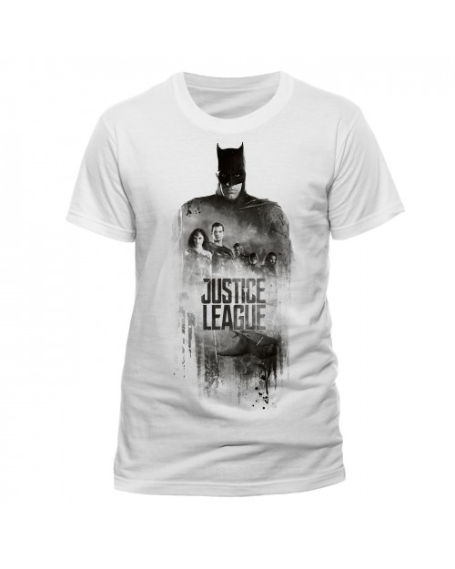 OFFICIAL DC COMICS JUSTICE LEAGUE - BATMAN SILHOUETTE GROUP PRINT WHITE T-SHIRT