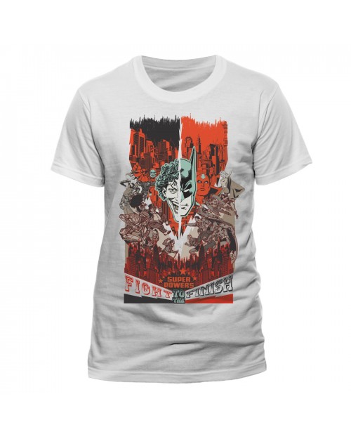 OFFICIAL DC COMICS - BATMAN VS THE JOKER (WITH ALLIES) 'FIGHT TO THE FINISH' POSTER STYLED WHITE T-SHIRT