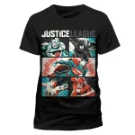 OFFICIAL DC COMICS - JUSTICE LEAGUE POP ART CYBORG, BATMAN, SUPERMAN, WONDER WOMAN & THE FLASH BLACK T-SHIRT