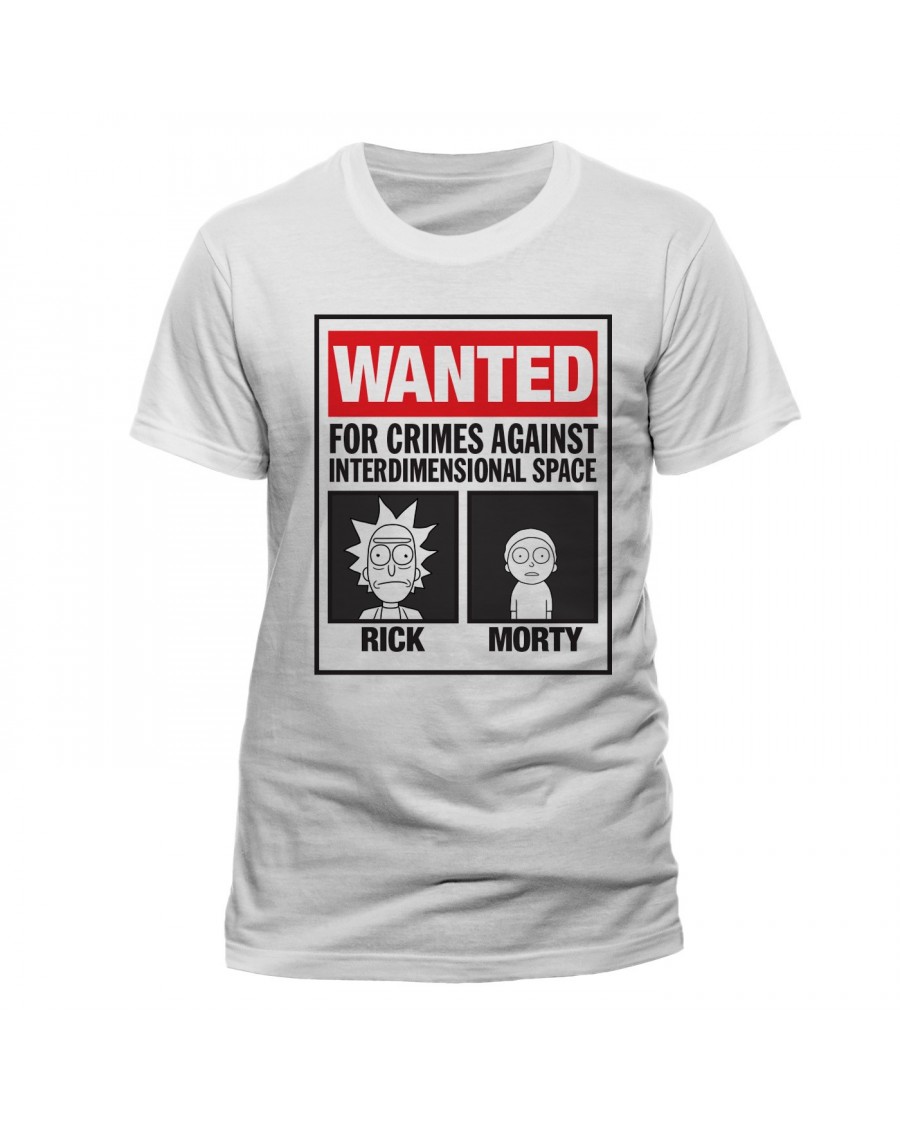 OFFICIAL RICK AND MORTY - WANTED POSTER 'FOR CRIMES AGAINST INTERDIMENSIONAL SPACE' WHITE T-SHIRT