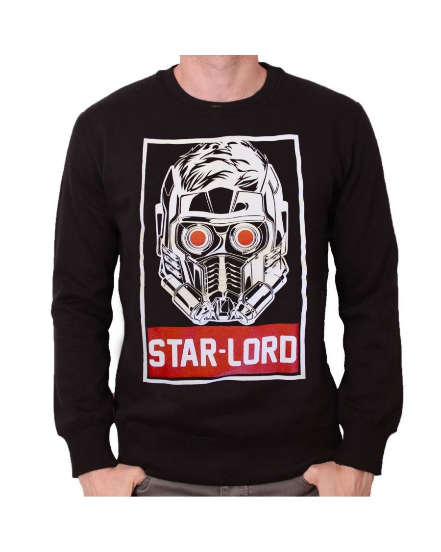 OFFICIAL MARVEL - GUARDIANS OF THE GALAXY - STAR LORD OBEY STYLED BLACK CREWNECK SWEATER JUMPER