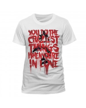 OFFICIAL DC COMICS - HARLEY QUINN 'YOU DO THE CRAZIEST THINGS WHEN YOURE IN LOVE' WHITE T-SHIRT
