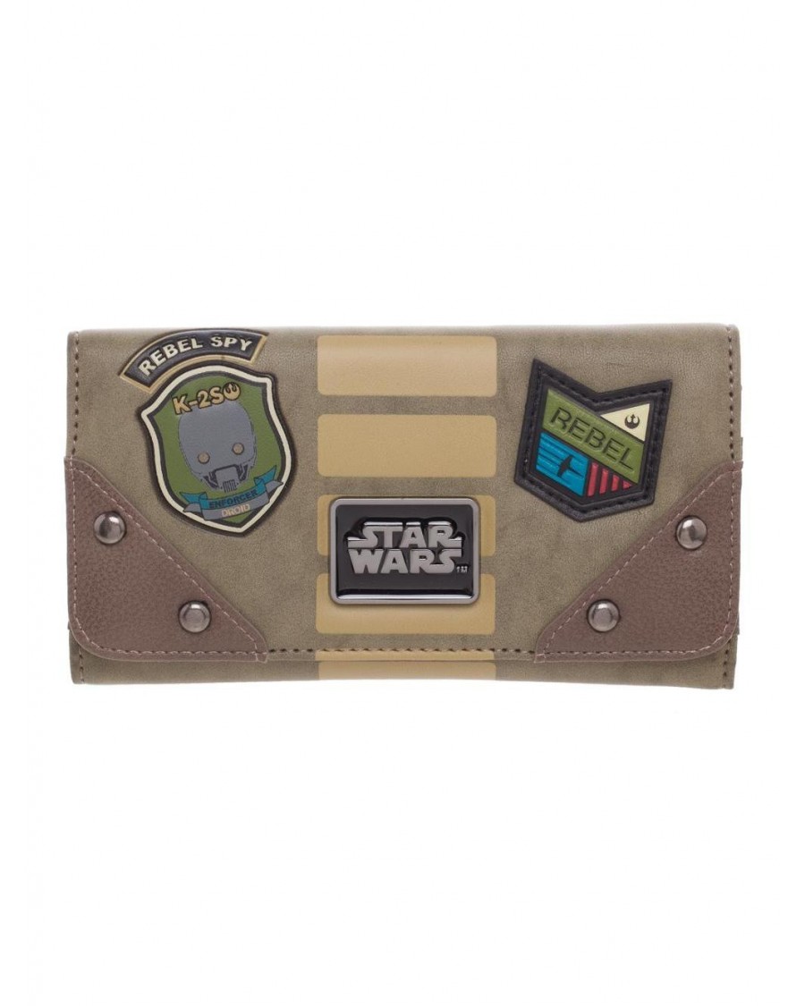 OFFICIAL STAR WARS: ROGUE ONE - REBEL PATCHES GREEN/KHAKI LONG CLUTCH PURSE/ WALLET