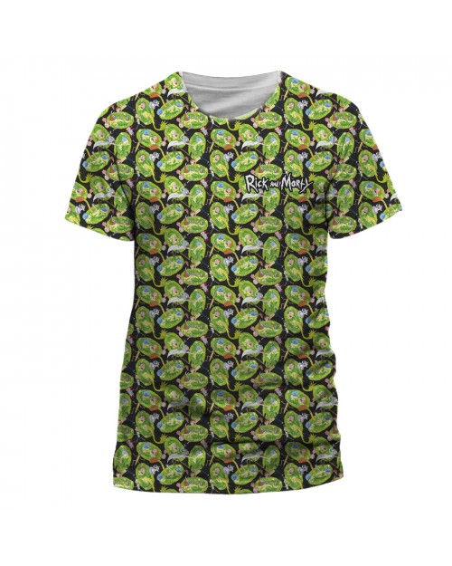 OFFICIAL RICK AND MORTY - PORTAL CHARACTERS ALL OVER TILED SUB PRINT T-SHIRT
