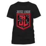 OFFICIAL DC COMICS - JUSTICE LEAGUE SYMBOL/ SHEILD & CHARACTERS BLACK T-SHIRT