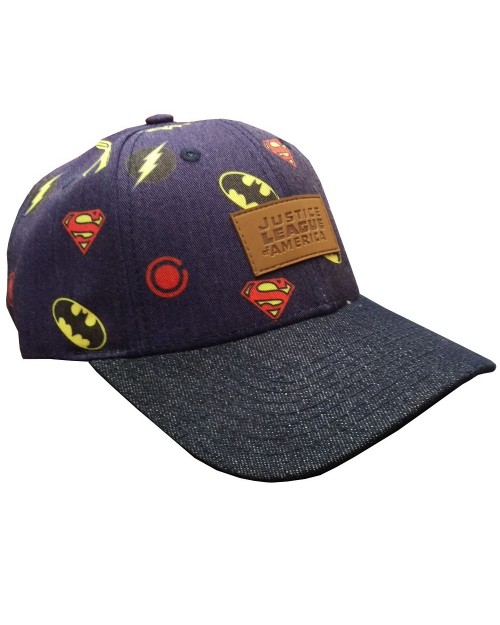 OFFICIAL JUSTICE LEAGUE - ALL OVER SYMBOL NAVY BLUE DENIM STYLED BASEBALL CAP