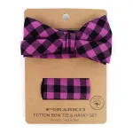 PURPLE PLAID COTTON BOW TIE & MATCHING POCKET SQUARE