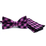 PURPLE PLAID COTTON BOW TIE & MATCHING POCKET SQUARE