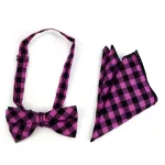 PURPLE PLAID COTTON BOW TIE & MATCHING POCKET SQUARE