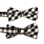 BLACK & WHITE PLAID COTTON BOW TIE & MATCHING POCKET SQUARE