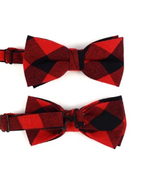 RED PLAID COTTON BOW TIE & MATCHING POCKET SQUARE