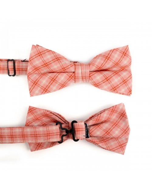 PINK PLAID COTTON BOW TIE & MATCHING POCKET SQUARE
