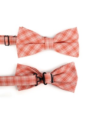 PINK PLAID COTTON BOW TIE & MATCHING POCKET SQUARE