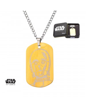 STAR WARS - C-3PO GOLD IP DOG TAG PENDANT WITH CHAIN NECKLACE
