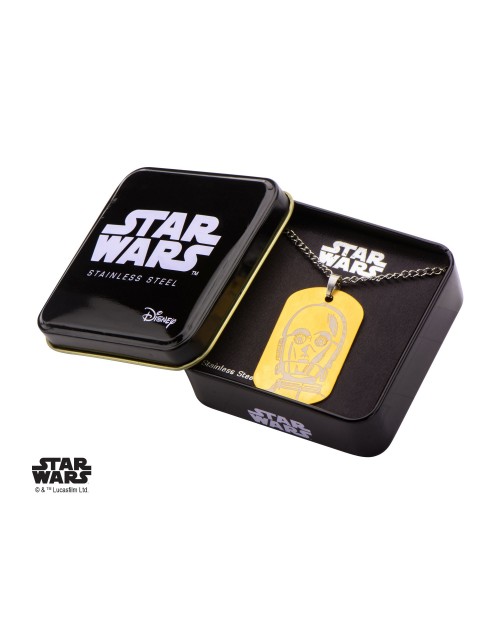STAR WARS - C-3PO GOLD IP DOG TAG PENDANT WITH CHAIN NECKLACE